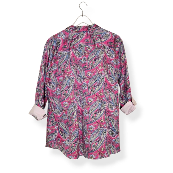 Chaps No Iron Women's Pink Paisley Print Button Front Shirt Top Plus Size 2X - Picture 3 of 9